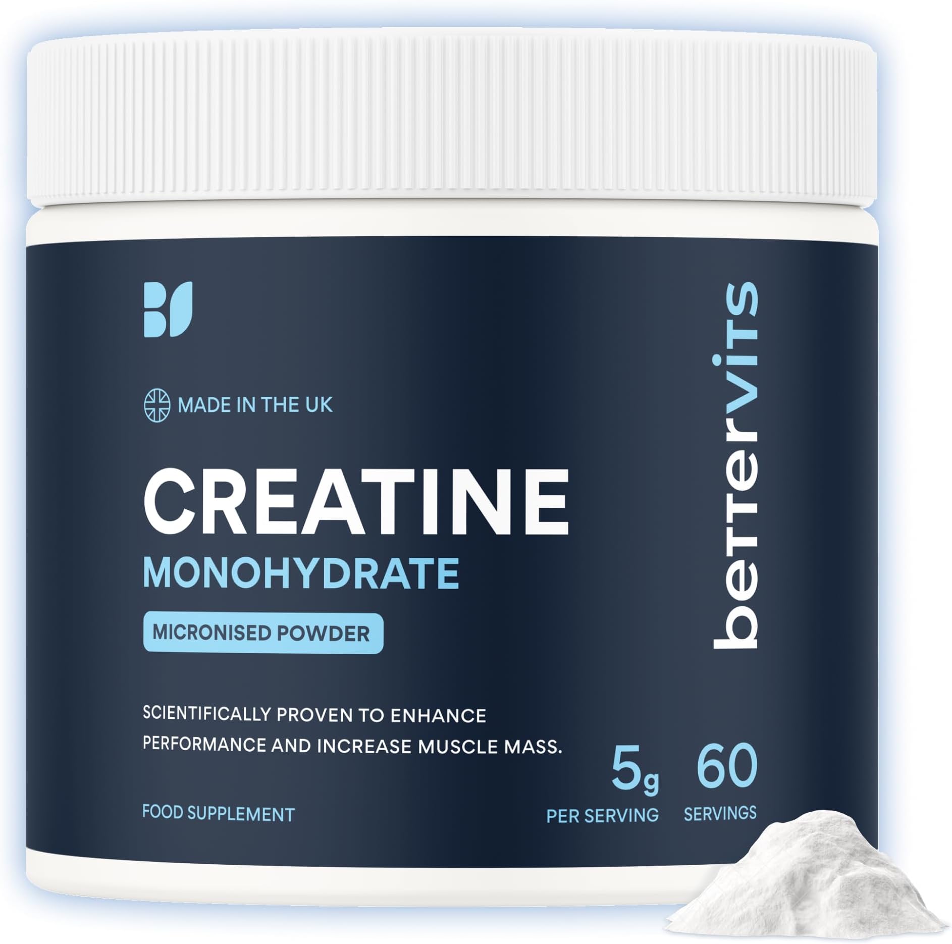 Creatine Monohydrate Powder | Ideal for Muscle Growth & Recovery - Unflavoured Creatine 5g | 100% Pure Micronised Creatine Powder | Supports Strength Performance | 60 Servings
