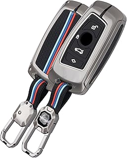 SHOPOFLUX Metal Key Cover Compatible with BMW X4, X3, 5 Series, 6 Series, 3 Series, 7 Series 4 Button Smart Key - Black