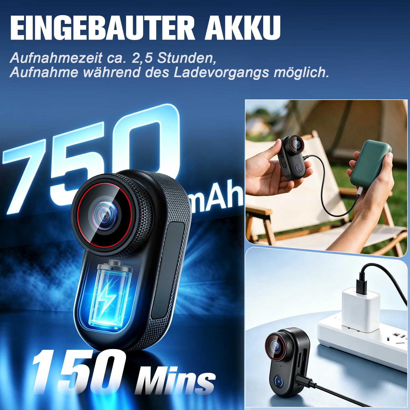 Action Kamera Wifi 4K, Magnetische Mini Action Kamera mit 1,47 Zoll Display | 16G WiFi Action Cam, Tragbare Wearable Pov Kamera, Mini Body Kamera Für Vlogging, Reisen Und Sport Kamera
