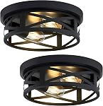 ZHU YAN 2 Pack Black Flush Mount Plafond Light,Farmhouse Metal Cage Black Light fixture Plafond Mount for Kitchen Entryway Hallway E26 Base (10.63in)