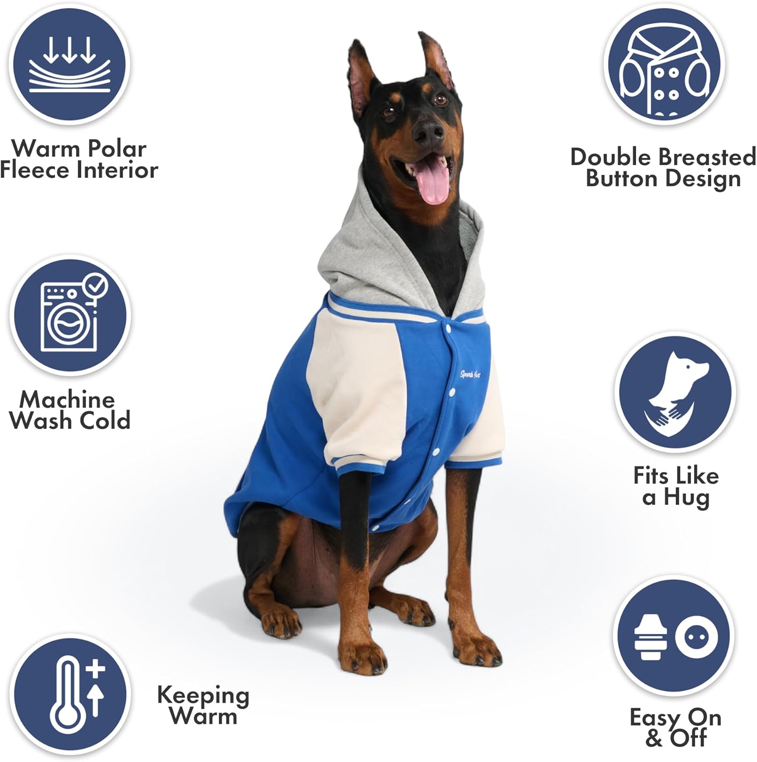 Spark Paws Varsity Dog Hoodie – Premium Dog Sweater for Small, Medium, and Large Dogs | Warm Clothes for Pets, Winter Jacket Alternative - Blue - 5XL