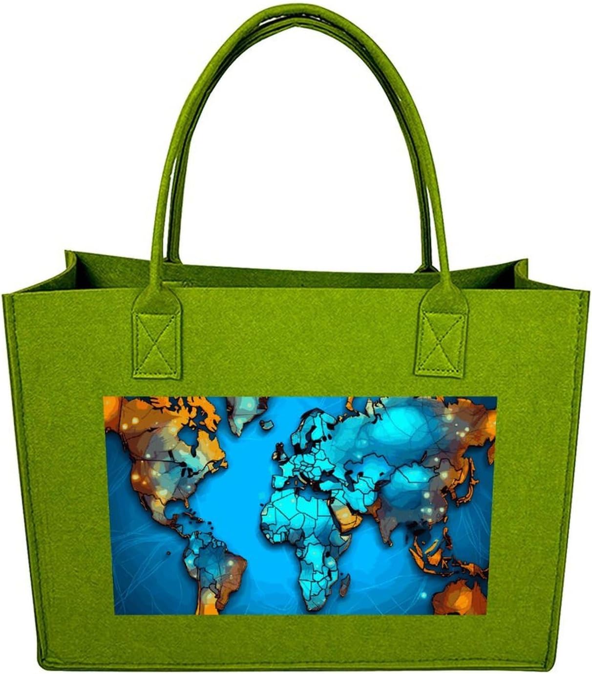 World Map Tote Bag for Unisex, Large Felt Shopping Bag with Handles, Handbag, Reusable Gift Bag