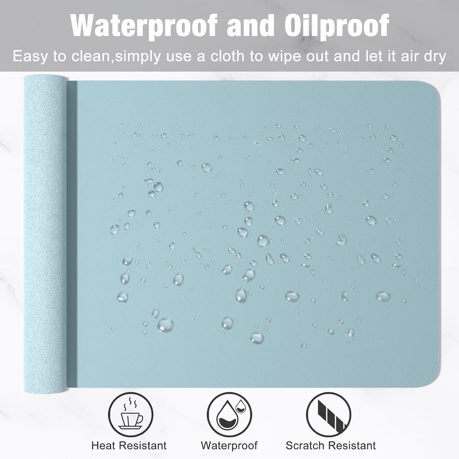 Hsurbtra Desk Pad, 48" x 17" PU Leather Desk Mat, XXXL Extended Mouse Pad, Waterproof Desktop Blotter Protector, Non-Slip Ultra Thin Large Laptop Keyboard Writing Mat for Office Home, Lake Blue - 5
