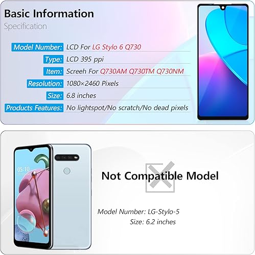 Miniatura 3 de YWLRONG Pantalla para LG Stylo 6 Q730 Q730AM Q730TM Q730NM Reemplazo de pantalla táctil digitalizador Asamblea reemplazo de pantalla LCD con