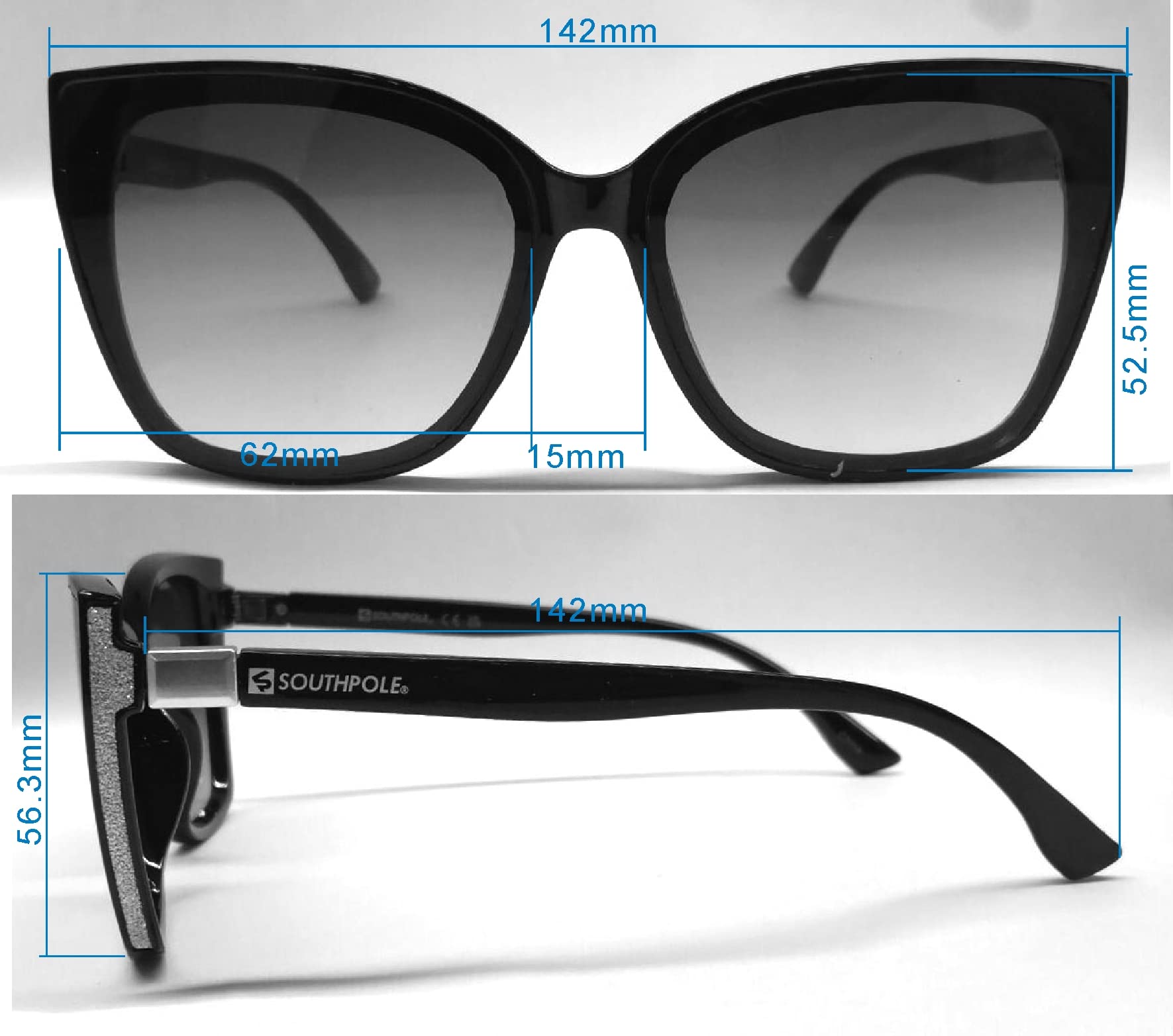 Southpole Gafas de sol brillantes de ojo de gato para mujer, color marrón cristal, 62 mm