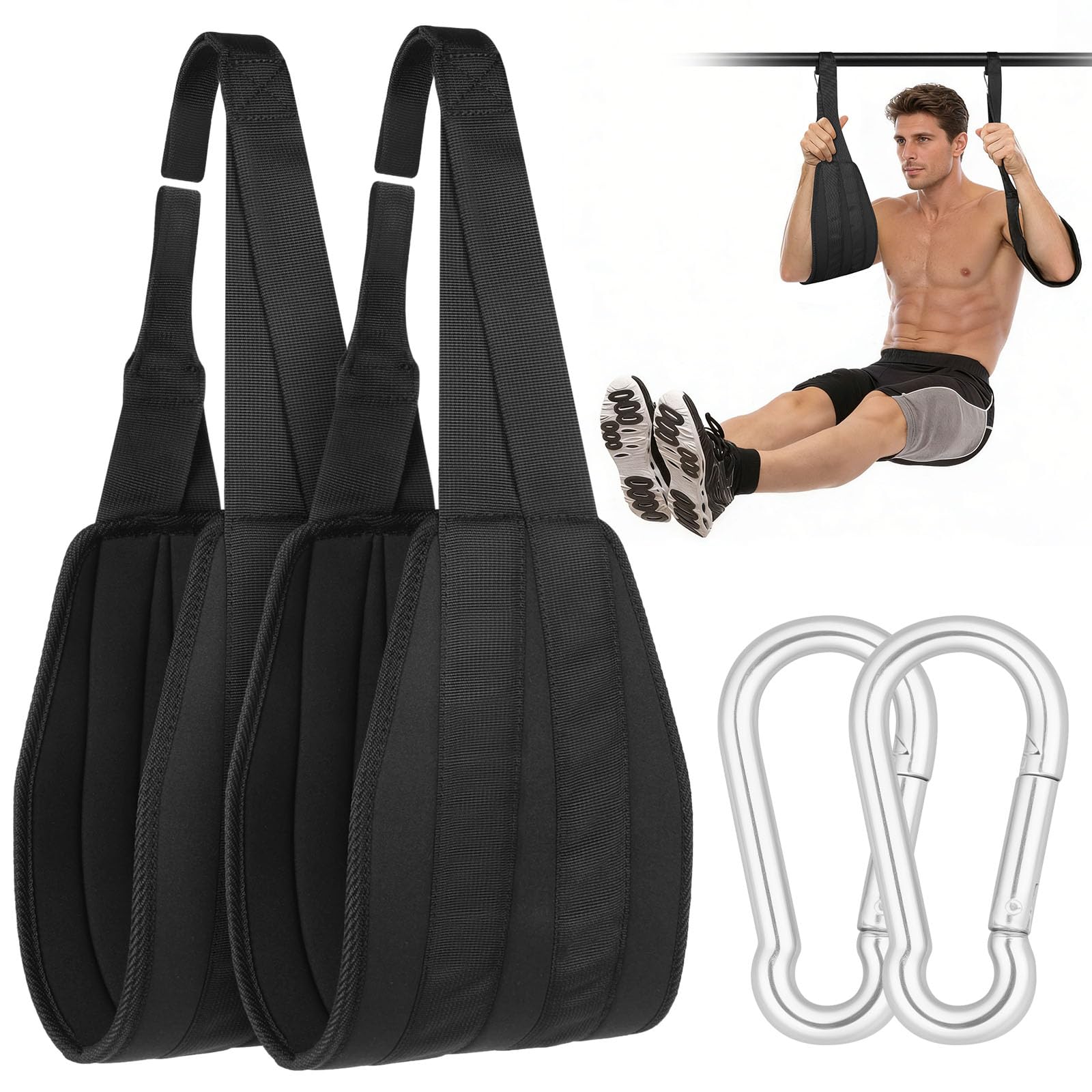 AUYAO Sling Trainer ab Straps Slings 1 para pętli na ramiona do treningu brzucha, wyściełane, wiszące z drążkiem do podciągania, pętle mięśni brzucha, do treningu mięśni brzucha, kolor czarny A