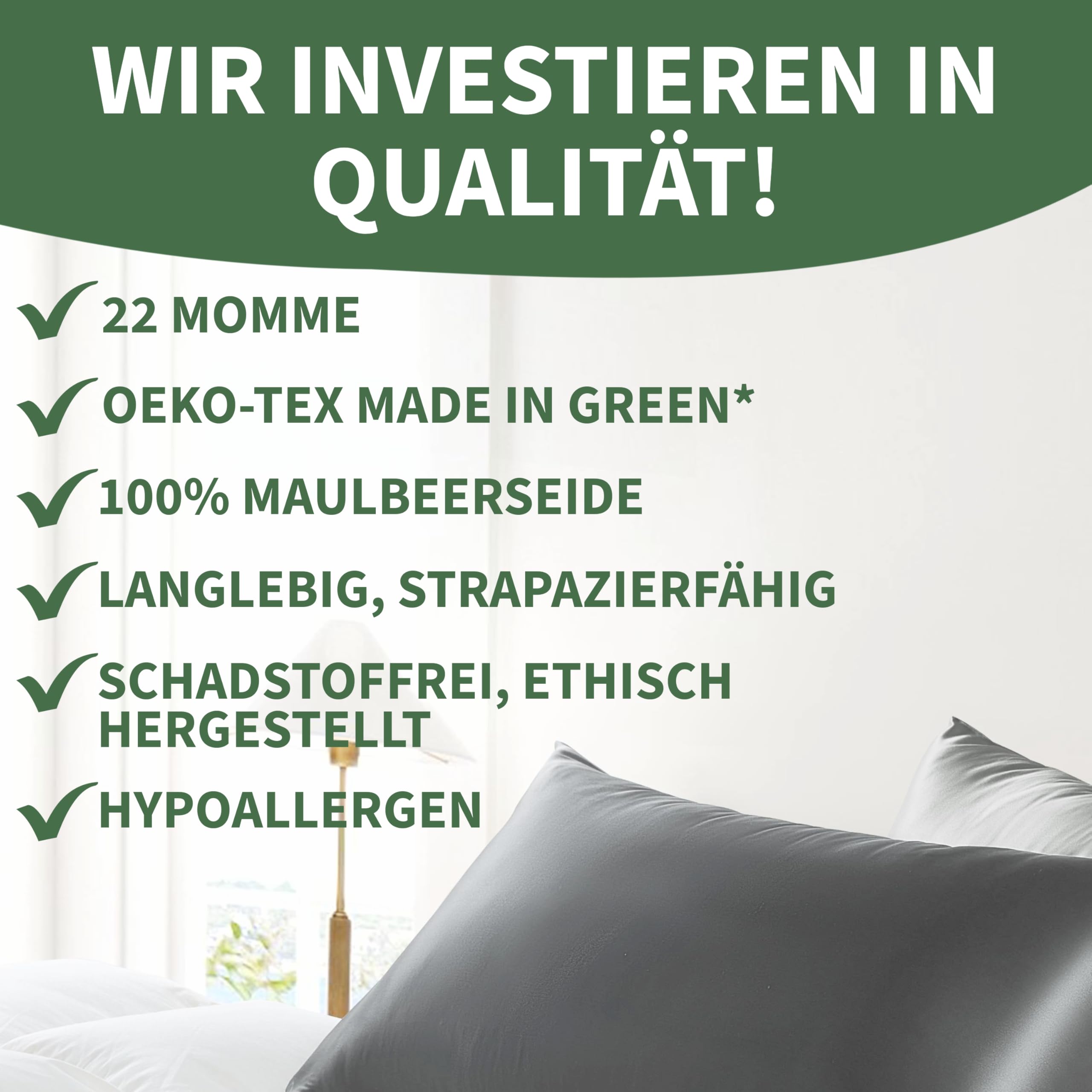 Welldora Kissenbezug aus 100% Seide 40x80 | Hohes Gewicht: 22 Momme, ideal für Haut und Haar | Höchste Güteklasse 6A | Oeko-Tex zert. in der Schweiz | Seidenkissenbezug Silk Pillowcase Beigegold