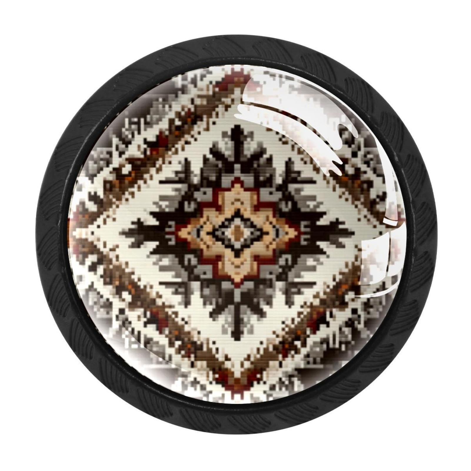CHENZZZZ 4 Pack Black Geometric Ethnic Boho Kitchen Handles, Cabinet Pulls Hardware for Cupboard Drawer Knobs Dresser Pulls