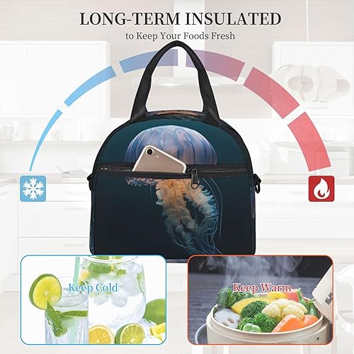 Miniatura 6 de DEHIWI Bolsa de almuerzo de medusas 3D para mujeres y hombres, reutilizable, aislada, lonchera hielera, bolsa de mano para trabajo, picnic y viajes