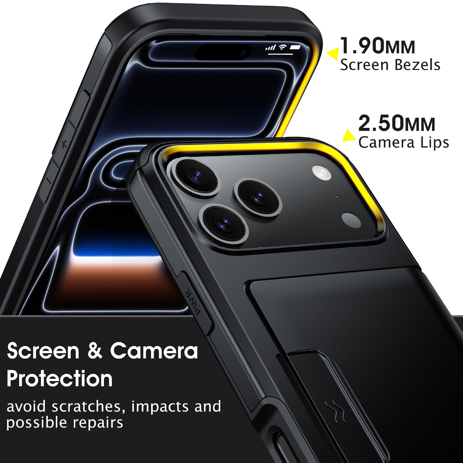 Smukłe etui do iPhone 18 Pro Max/18 Pro, odporne na wstrząsy matowe etui na karty