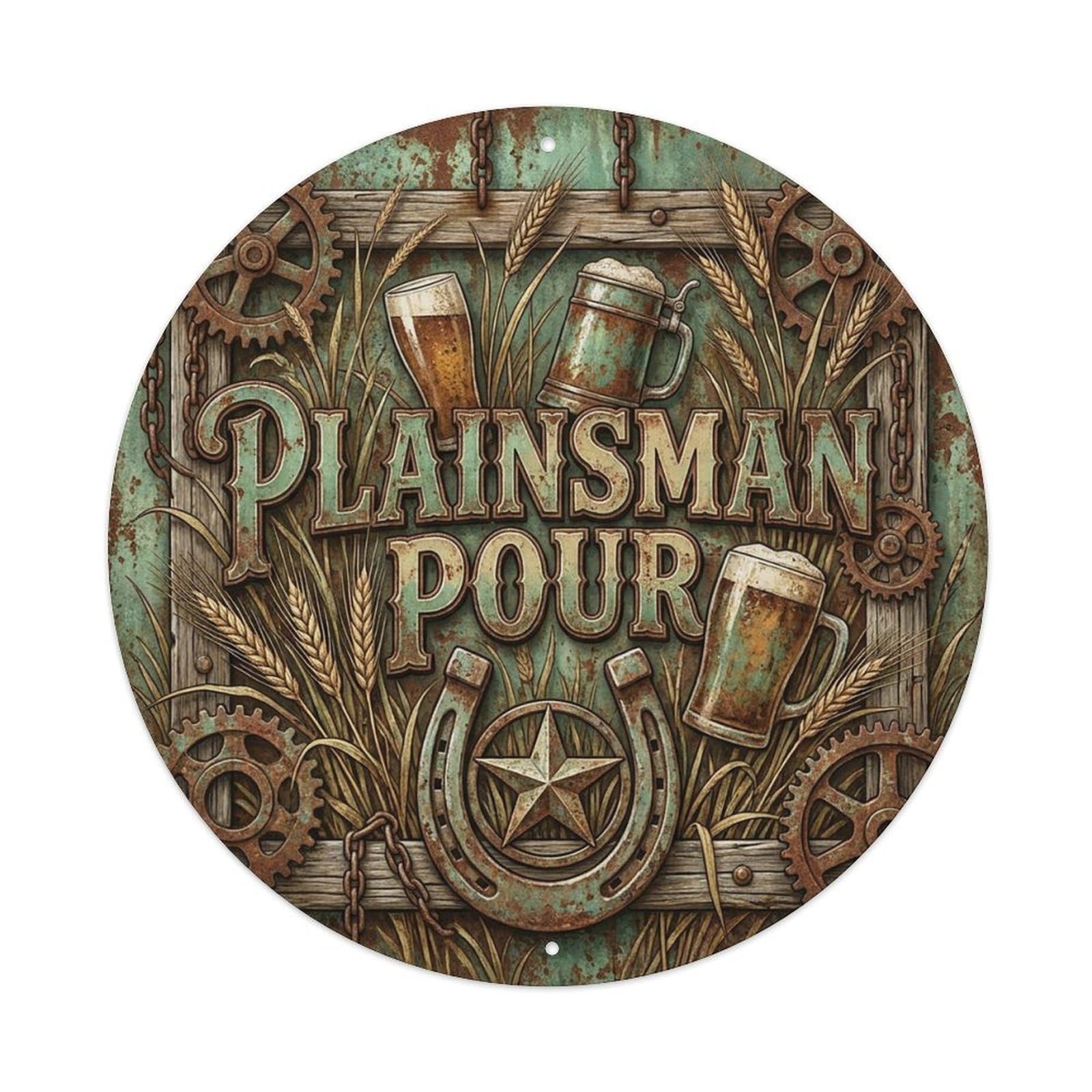 Vintage Beer Western Cowboy Plainsman Pour Retro Bar for Pub Vintage Metal Tin Sign Plaque Wall Decor for Cafe, Club Bar, Office, Garden Metal Poster 8x8Inch