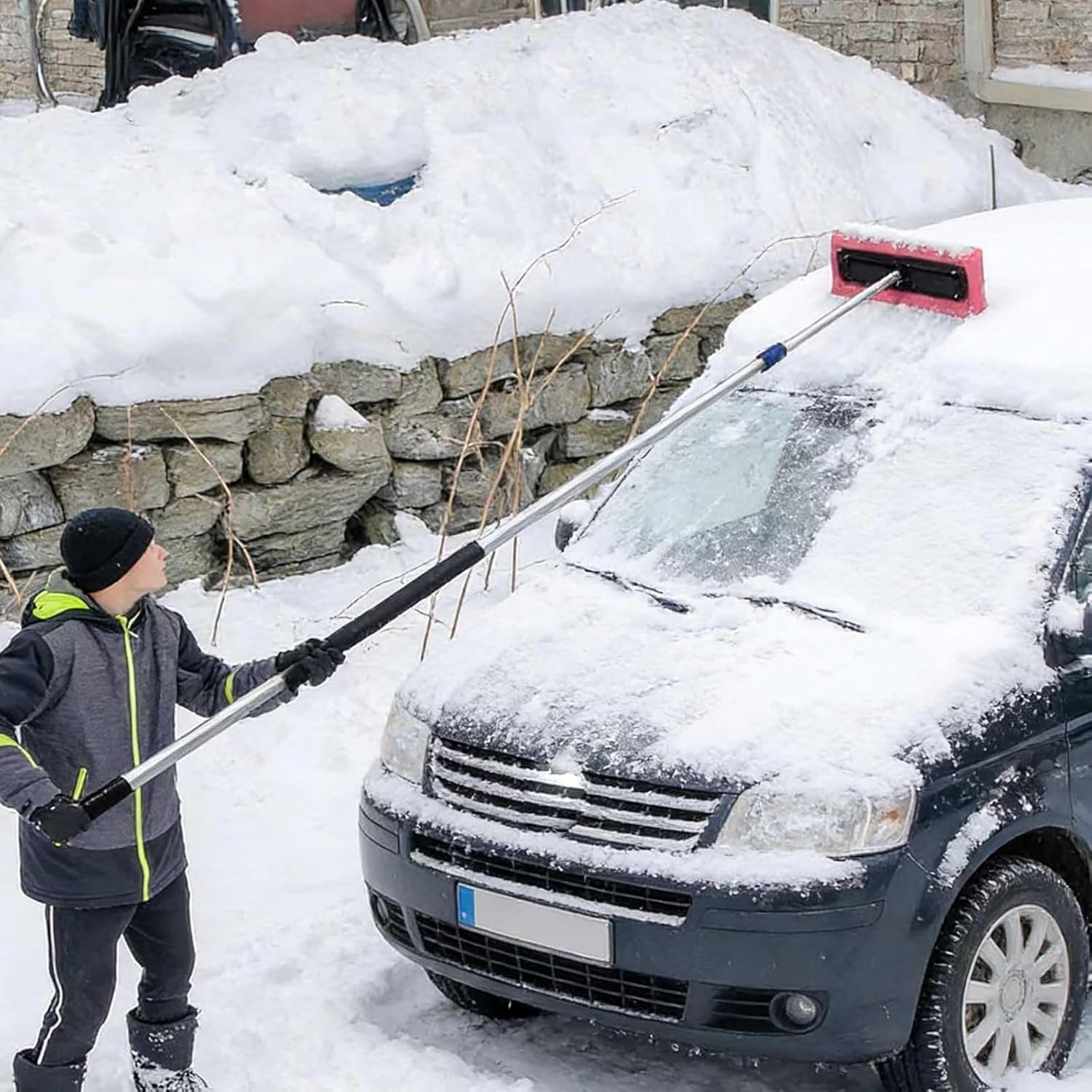 Foam Head Roof Snow Rake, Snow Roof Rake with 2m Pole, Lightweight No-Scratch Snow Brush for Vehicles, Pole-Compatible Design for Winter Snow Removal, for Roof Vehicle Driveway Outdoor (1set)