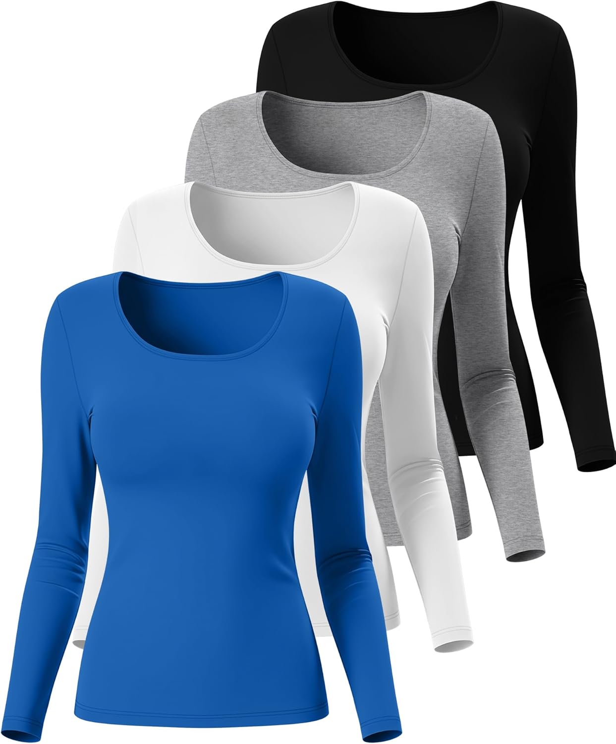 4 Pack Women's Underscrub T-Shirts, Long Sleeve 65% Cotton Tees Slim Fit Scrub Tops Scoop Neck Basic Layer Shirts - Image 2