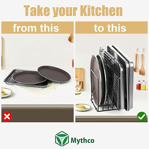 Miniatura 5 de Organizador de tabla de cortar para gabinete de cocina, estante de almacenamiento de hojas de galletas, soporte divisores de gabinete con 5 ranuras