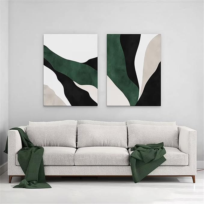 YZNLOQ Dark Green Wall Art Emerald Green and Black Beige Gray Abstract ...