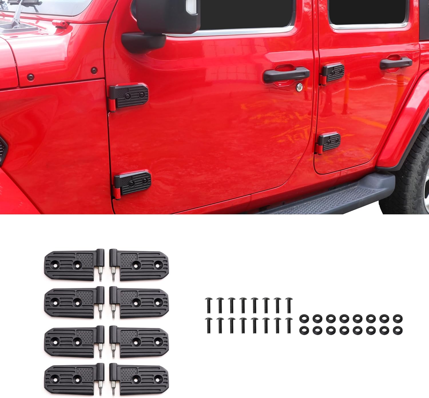 Door Hinges Aluminum for Jeep Wrangler JL 4 Door JLU Gladiator JT Sports Sahara Rubicon 2018-2025 2026 Original Door Hinges Kit Exterior Accessories, 8Pcs, Black