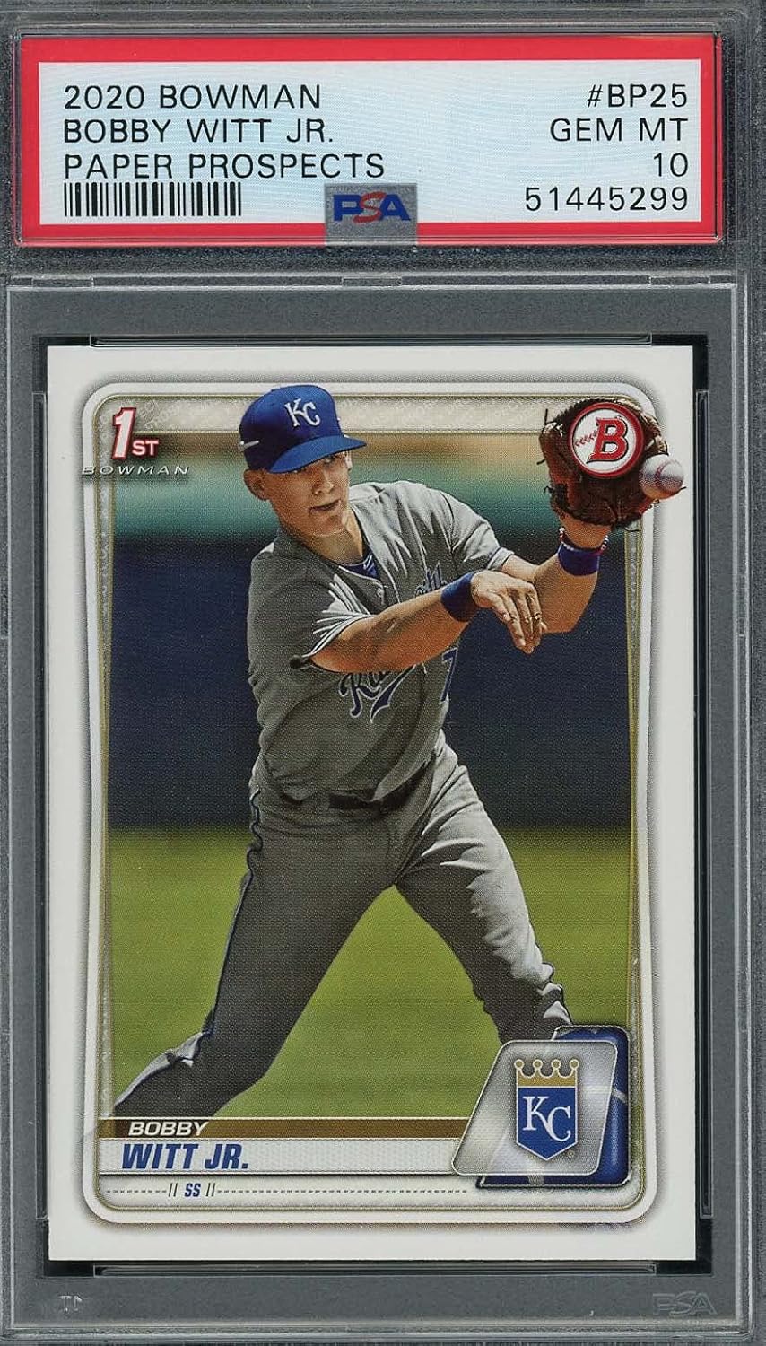 Bobby Witt Jr 2020 Bowman Paper Prospects Rookie Card RC #BP25 Graded PSA 10 Gem Mint (Cert# 51445299)
