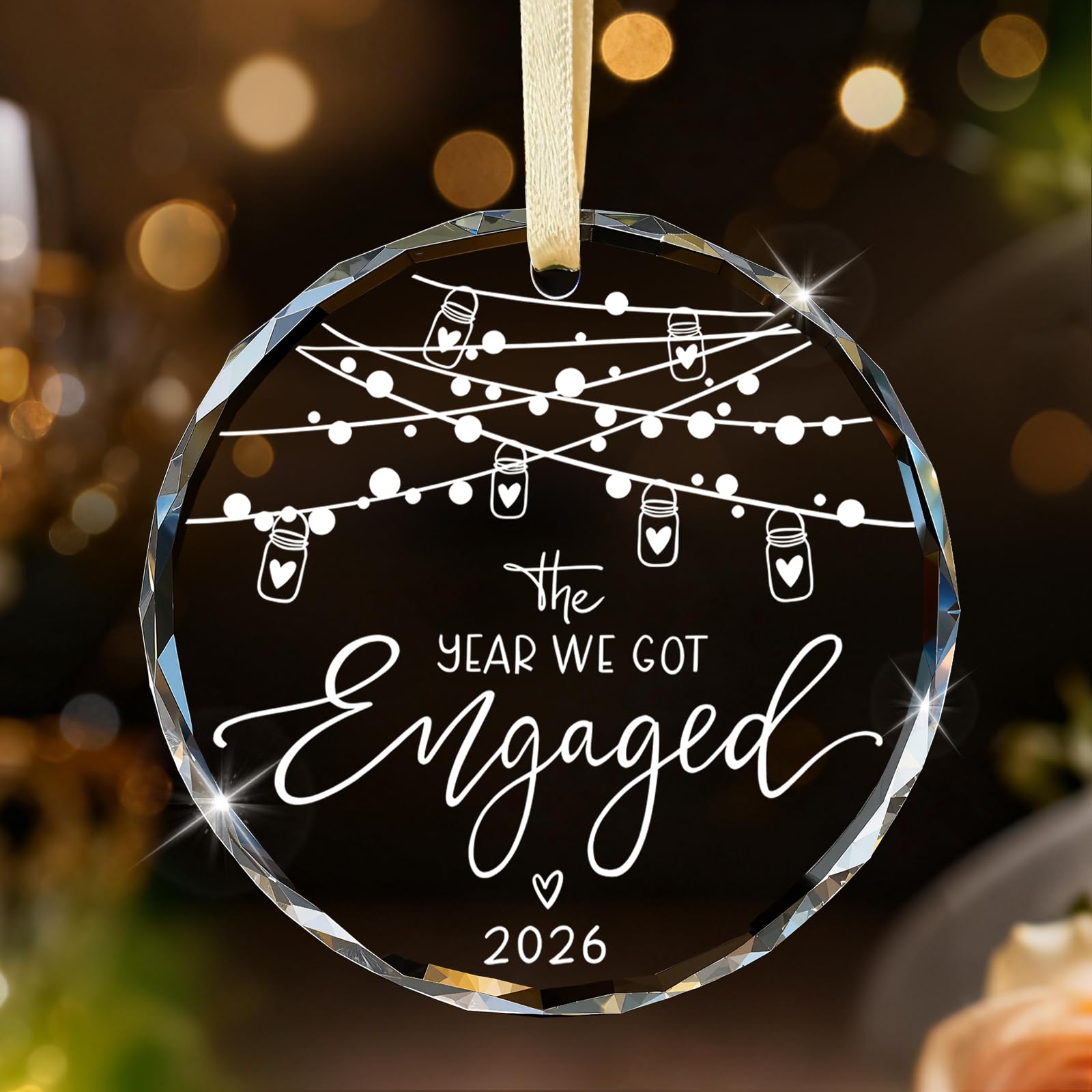 Emibele Engagement Ornament Gifts for Couples, Just Engaged Present Ideas Gift for Newly Engaged Couples, Bride to Be & Fiance Fiancee Round Crystal Glass Decorations 2026