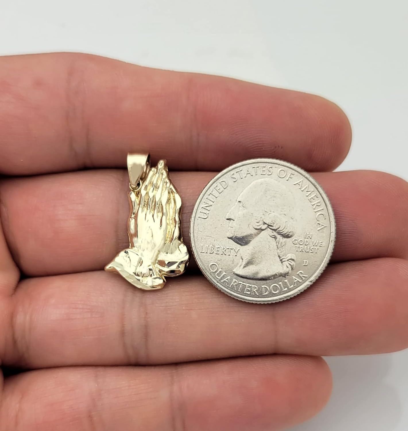 10k Yellow Gold Praying Hands Prayers Hands Pendant 0.85 in x 0.6 in - Image 4