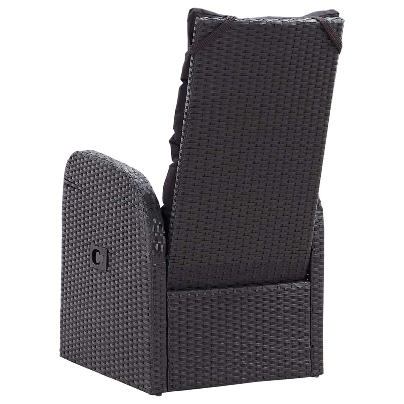 Tidyard Sedia da Giardino Reclinabile in Polyrattan Nero con Cuscini, Poltrona da Esterno Reclinabile in Rattan, 57x73x105 cm