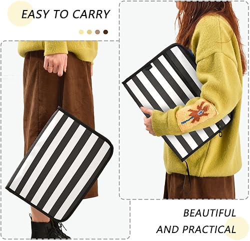 Miniatura 4 de Gredecor Carpeta de archivos expandible a rayas blancas y negras, 13 bolsillos, carpetas de archivo expandibles, organizador de archivos de