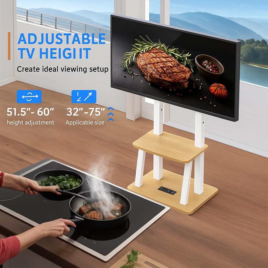 Supporto TV mobile per TV da 32-80 pollici, carrello TV mobile con presa di corrente, supporto TV da esterno con ruote, supporto portatile per TV LCD OLED 4K piatto/curvo max VESA 600x400 mm
