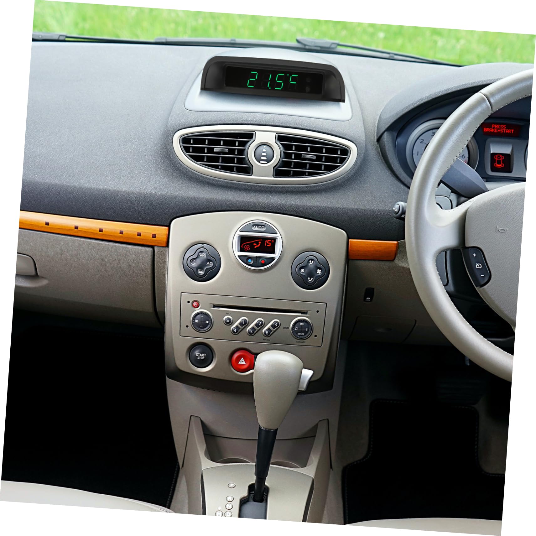 GLEAVI Reloj de Coche Termómetro Digital, Alta Precisión, Pantalla Luminosa, para Salpicadero, Accesorio Interior Abs Negro,
