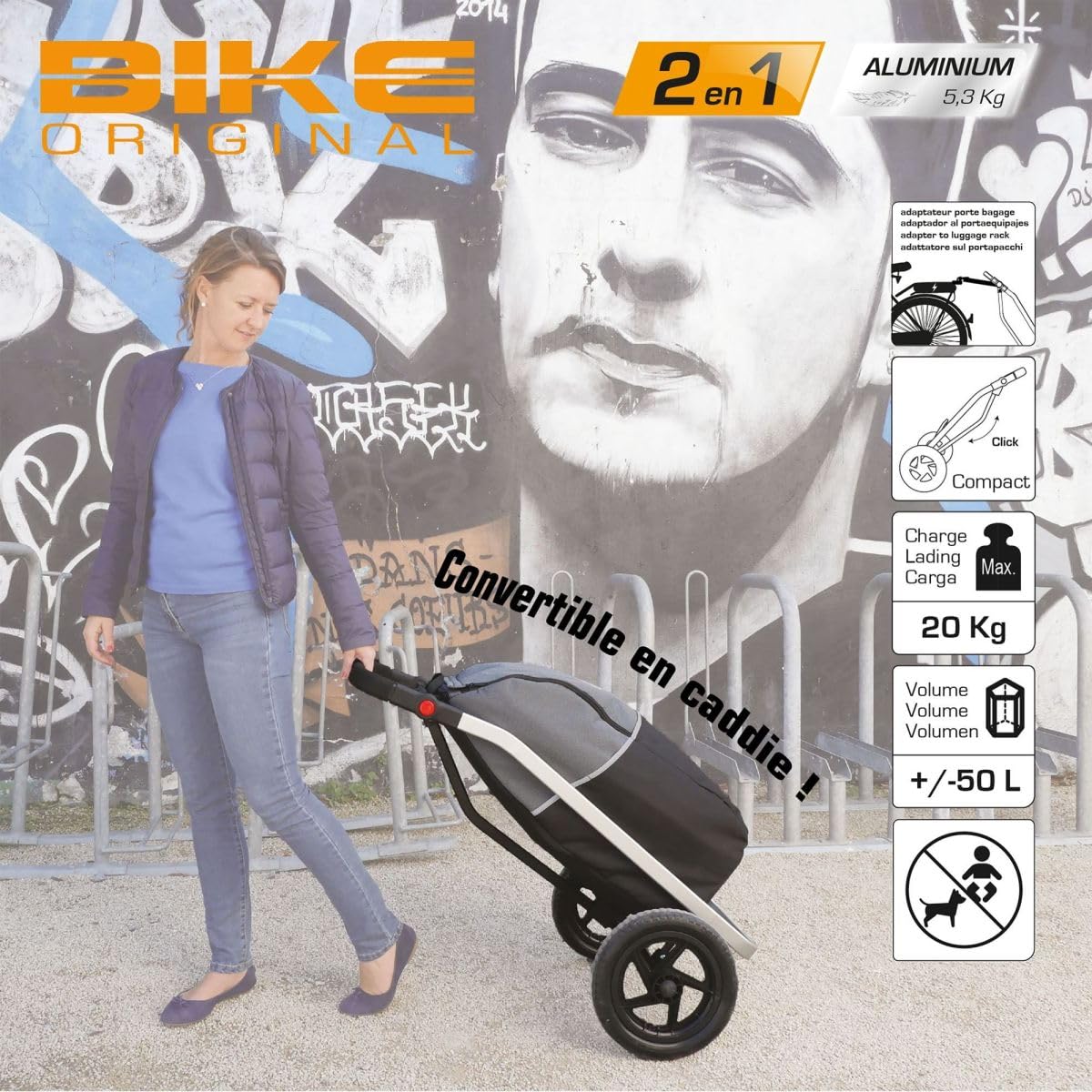 BIKE ORIGINAL Shopping Trailer compatible con e-bike. Unisex-Adulto, Talla Única