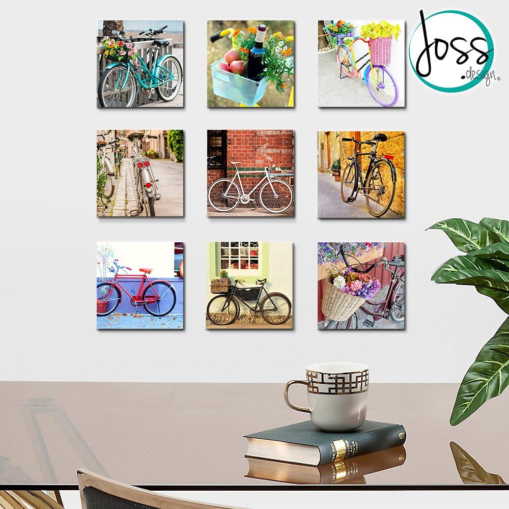 Wall Art Decor by JOSS DESIGN 9 Pieces Set, Ready to Hang! Bicycles