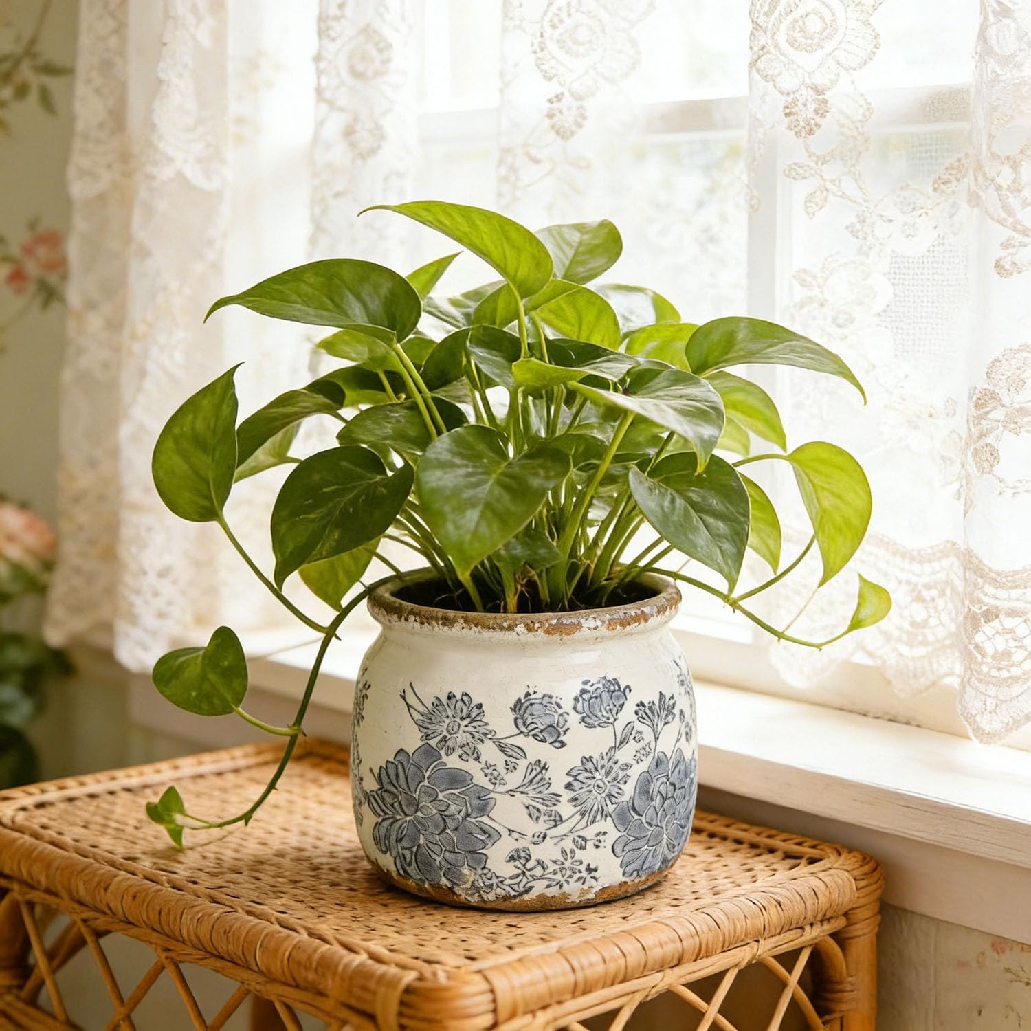 Flower Pots Planters for Indoor Plants Ceramic Plant Pots with Drainage 6.1 Inch Vintage Ceramic Pots for Plants Outdoor Home Garden Decor, Vintage Gray Bloom image 4
