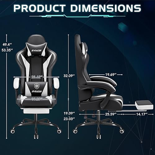 Miniatura 3 de Homall Silla de juegos con masaje y reposapiés, silla ergonómica de oficina para computadora, silla reclinable de estilo de carreras de respaldo