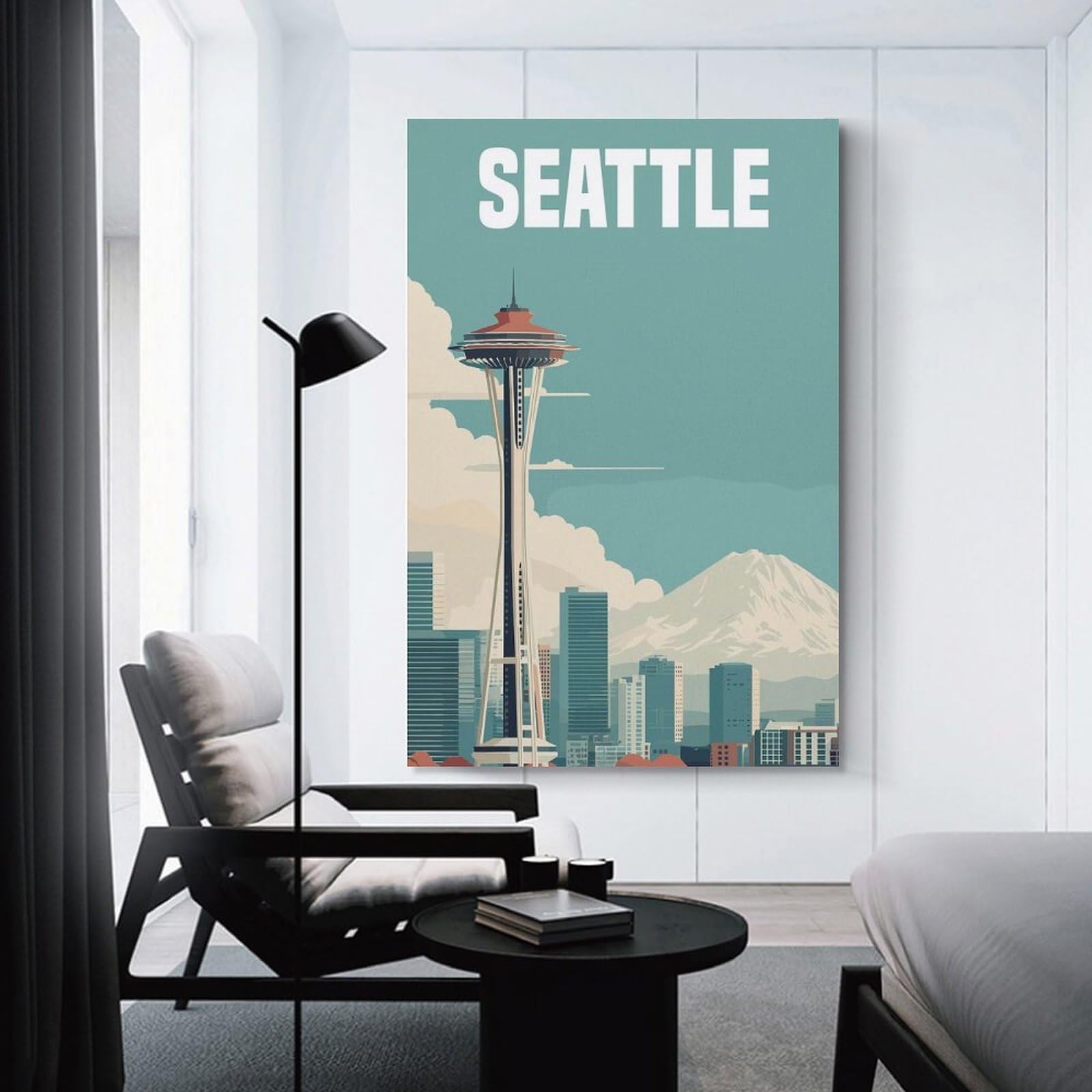 Junmoney Wall Picture Print Seattle Cityscape Travel, 20x30inch(50x75cm), for Living Room, Bedroom, Office Or Hallway, A Flexible Wall Accent for Shared Spaces