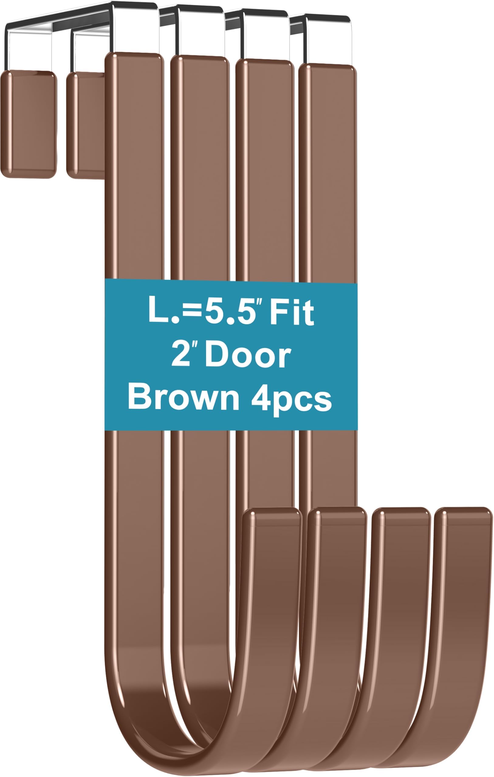 Over The Door Hooks 4 Pcs L=5.5" Fit 2" Door Brown Plastic Coating for Hanging Towel Robe Hanger for Bathroom Dorm Room Bunk Bed Wreath Ironing Board Holder Cute Thin Single Heavy Duty
