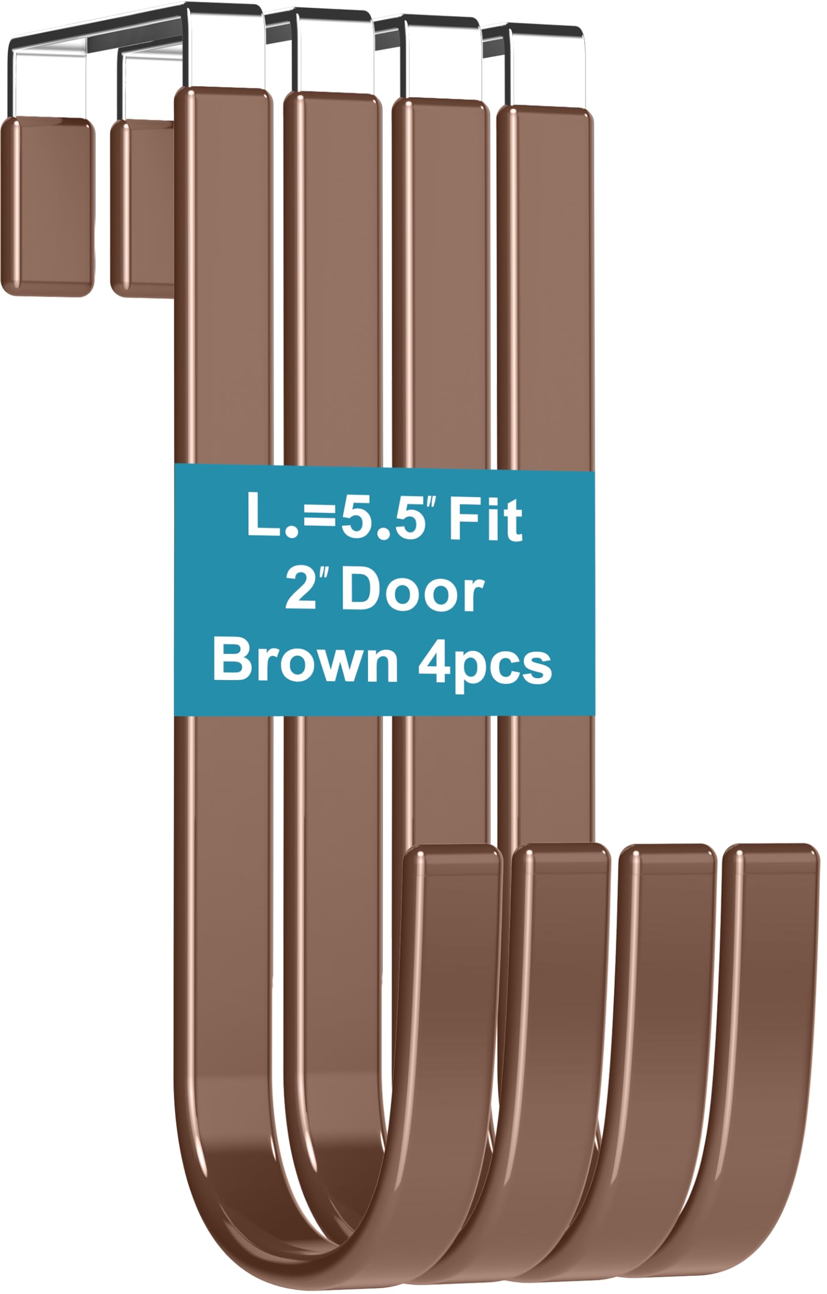 Over The Door Hooks 4 Pcs L=5.5" Fit 2" Door Brown Plastic Coating for Hanging Towel Robe Hanger for Bathroom Dorm Room Bunk Bed Wreath Ironing Board Holder Cute Thin Single Heavy Duty