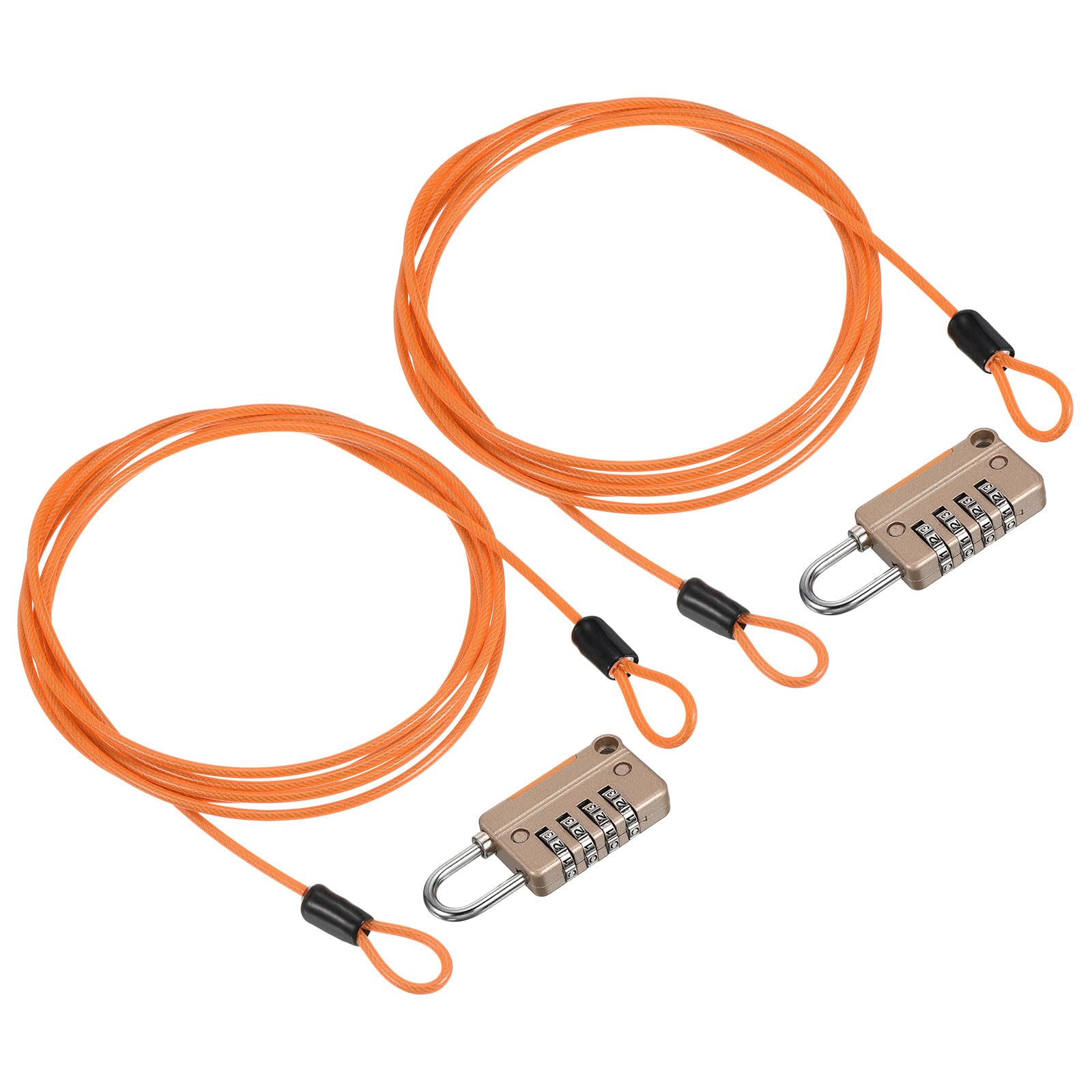 PATIKIL Security Steel Cable with 4 Digit Combination Lock, 2 Set 6.6Ft Coated Safety Wire Rope Double Loop Padlock for Outdoor Travel Luggage, Yellow