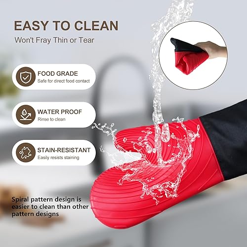 Miniatura 7 de Manoplas de horno de silicona, resistentes al calor, 500 F, agarre duradero, antideslizante, manoplas de horno para cocina, resistentes al calor,