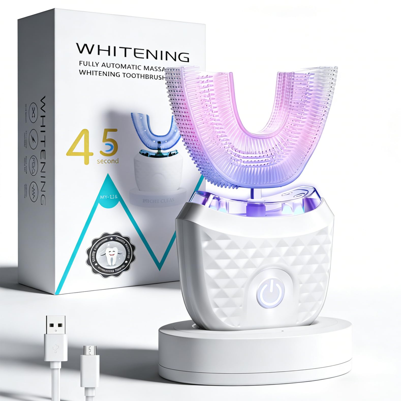 Spazzolino elettrico sonico automatico con timer, pulizia completa a 360°