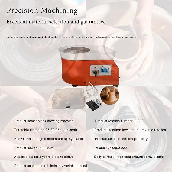 Pottery Wheel 350W, Electric Pottery Wheels 25cm Turntable, Pottery Forming Machine with Handle, Pedal and Removable ABS Basin, Pottery Wheel for Adults Kids Beginners DIY Clay Art, Orange