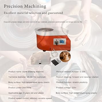 Pottery Wheel 350W, Electric Pottery Wheels 25cm Turntable, Pottery Forming Machine with Handle, Pedal and Removable ABS Basin, Pottery Wheel for Adults Kids Beginners DIY Clay Art, Orange