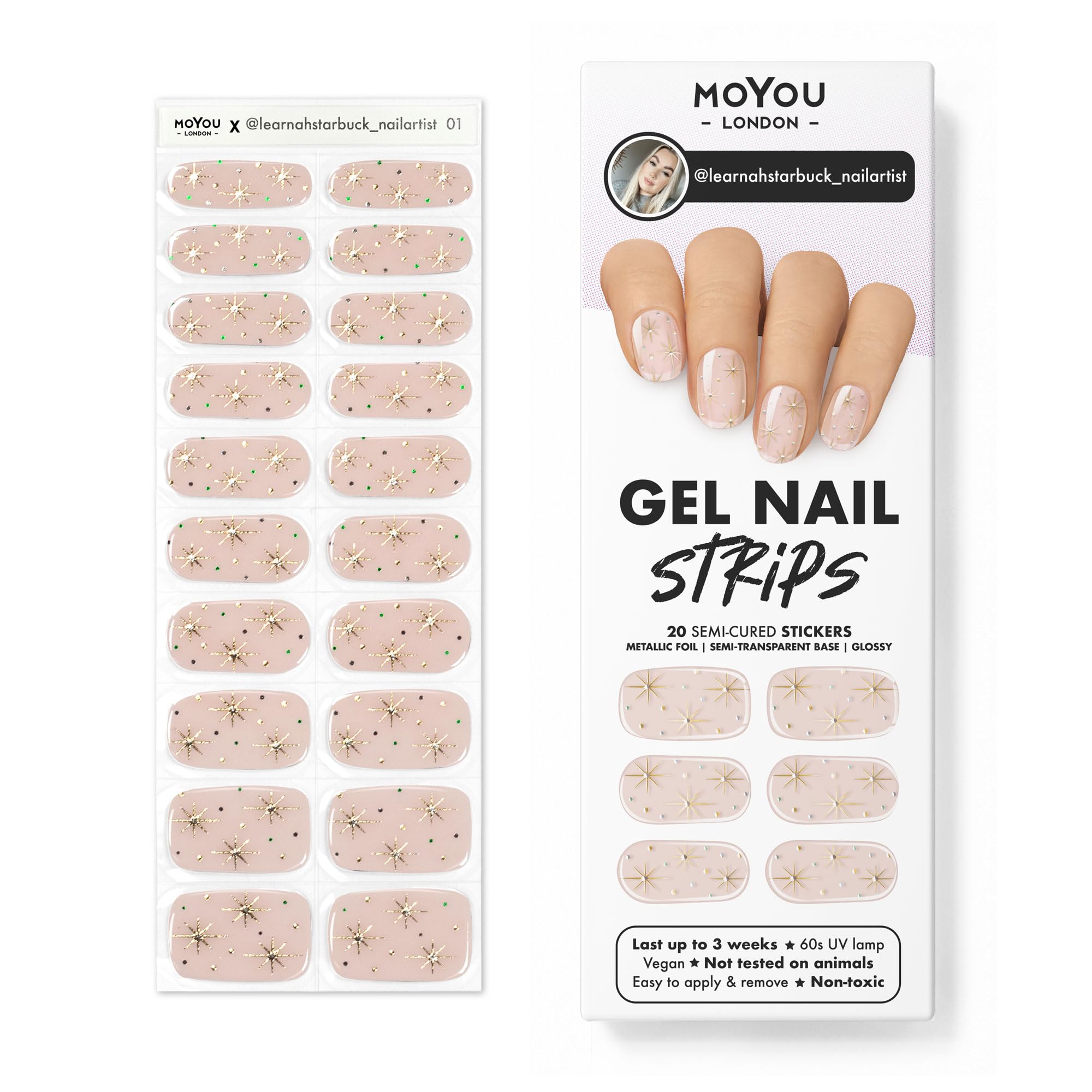 MOYOU LONDON Semi Cured Gel Nail Strips - 20 Pcs. Nail Wraps for Salon-Quality Manicure - Works with Any UV Nail Lamp - Easy to Apply, Trim, & Remove Gel Nail Stickers