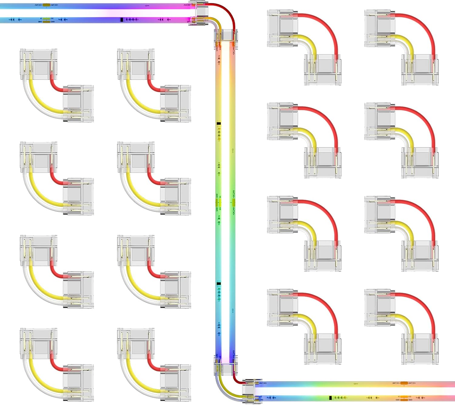 PAUTIX 12mm Connectors 8pcs L-Shaped/Corner Connectors,8pcs R-Shaped/Corner Connectors for 3-Pin RGB Smart IC COB LED Strip Lights,NOT for 10mm/8mm/5mm LED Tape Lights