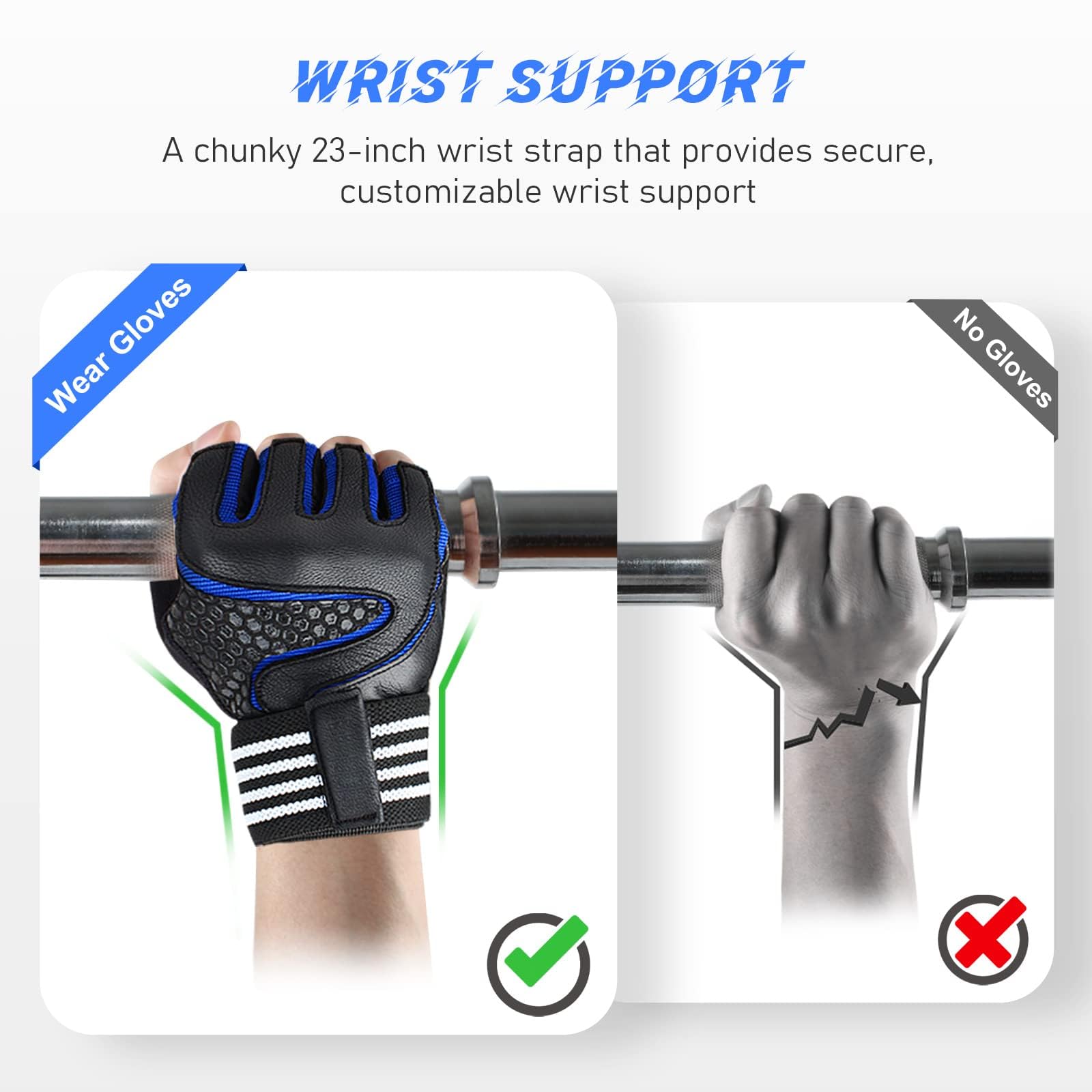 Guanti Palestra, Guanti da Palestra Uomo e Donna con Supporto Polso e Protezione del Palmo, Antiscivolo Guanti per Palestra e Sollevamento Pesi, Crossfit, Pull-up, Fitness, Allenamento ecc