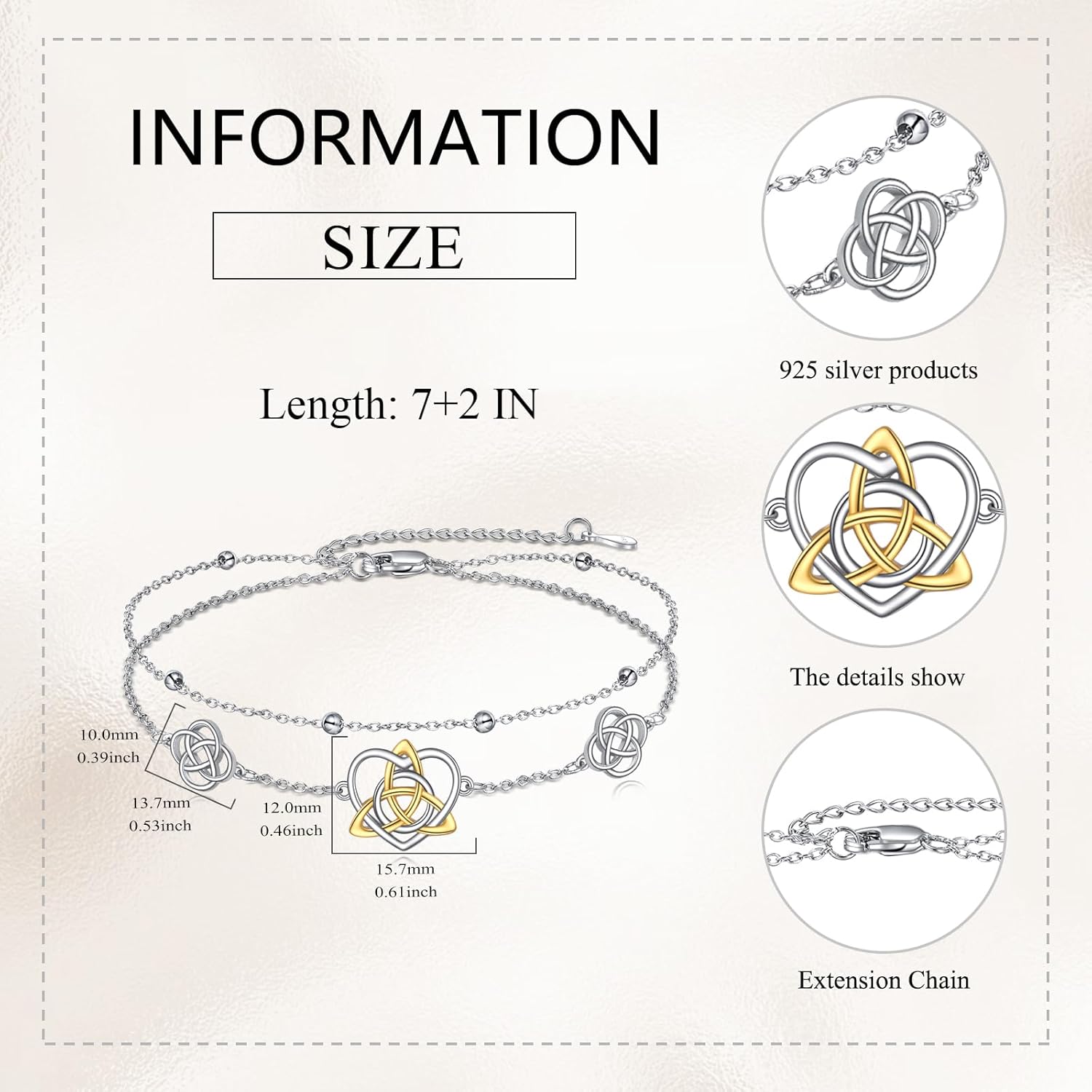 VONALA Layered Sterling Silver Bracelets Celtic Knots/Evil Eye/Butterfly/Heart/Stethoscope/Hamsa Hand of Fatima Charm Link Chain Layered Bracelet Jewelry Gifts for Women - Image 5