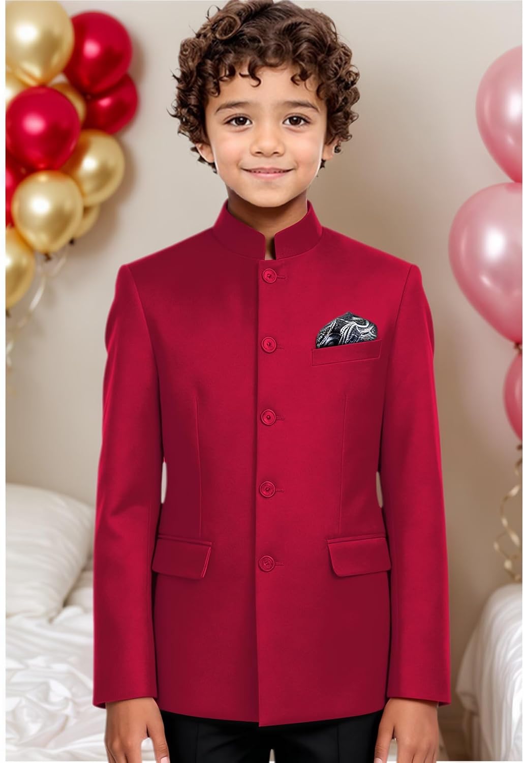 Boys Blazer Mandarin Collar Suit Jacket for Boy Slim Fit Traditional Chinese Tunic Blazer Sport Coat for Kids
