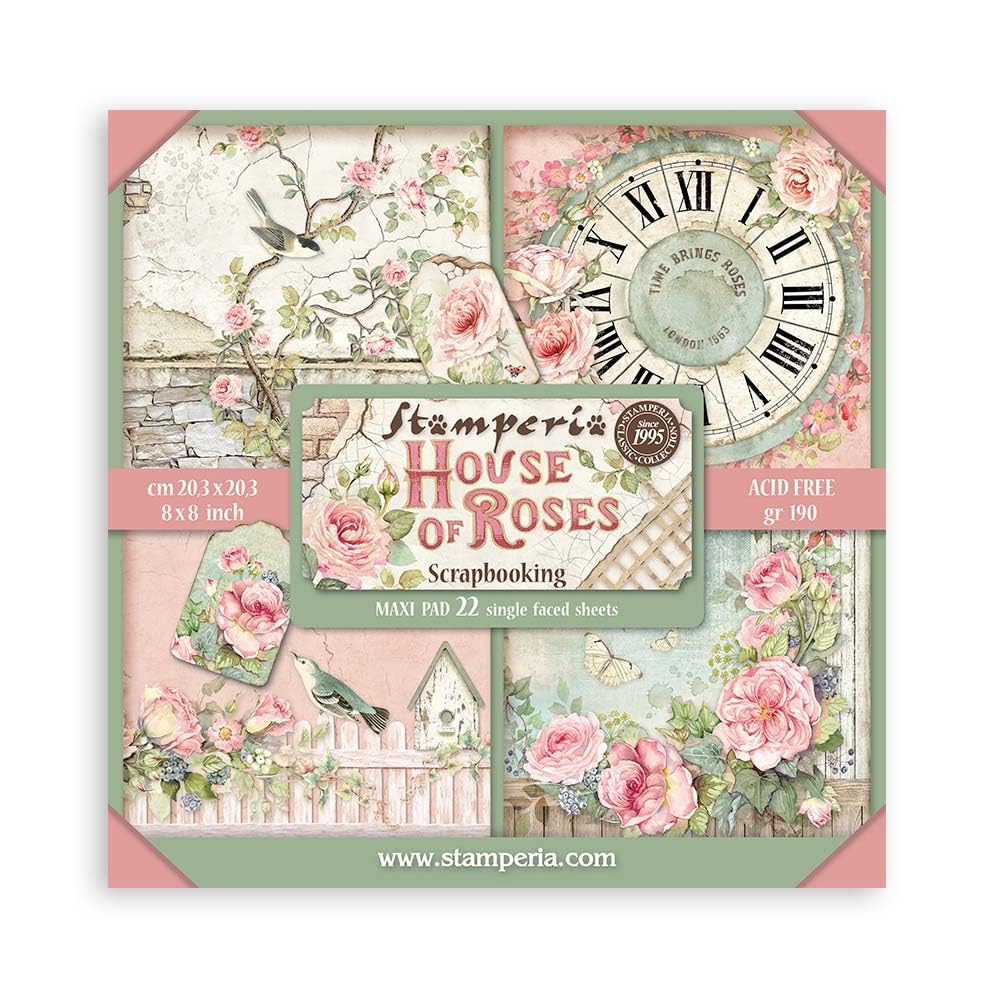 Stamperia 8""x8"" Single-Sided Paper Pad 22pcs - House of Roses
