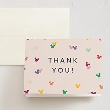 Minted Thank You Cards 10 Pack Disney Mickey Confetti Design Folded 4.25 x 5.5 Inch Blank Greeting Cards with Envelopes for Kids Parties Baby Shower Celebration Appreciation Notes