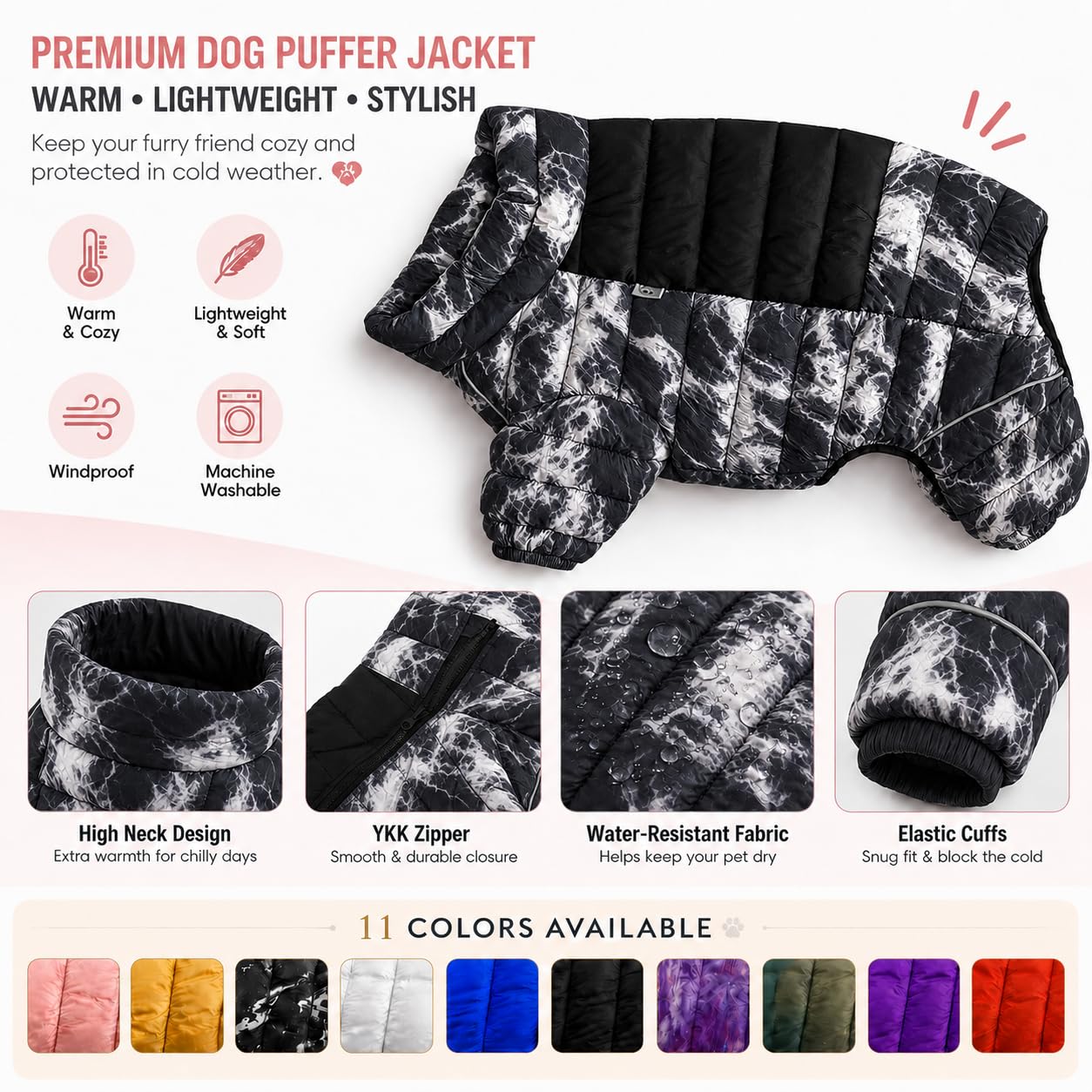 Manteau pour Chien, Veste Chaude à 4 Pattes Couverte, imperméable, Coupe-Vent, réfléchissante, avec Fermeture éclair réglable, pour Chiens de Petite, Moyenne et Grande Taille, micai, Noir, Taille M