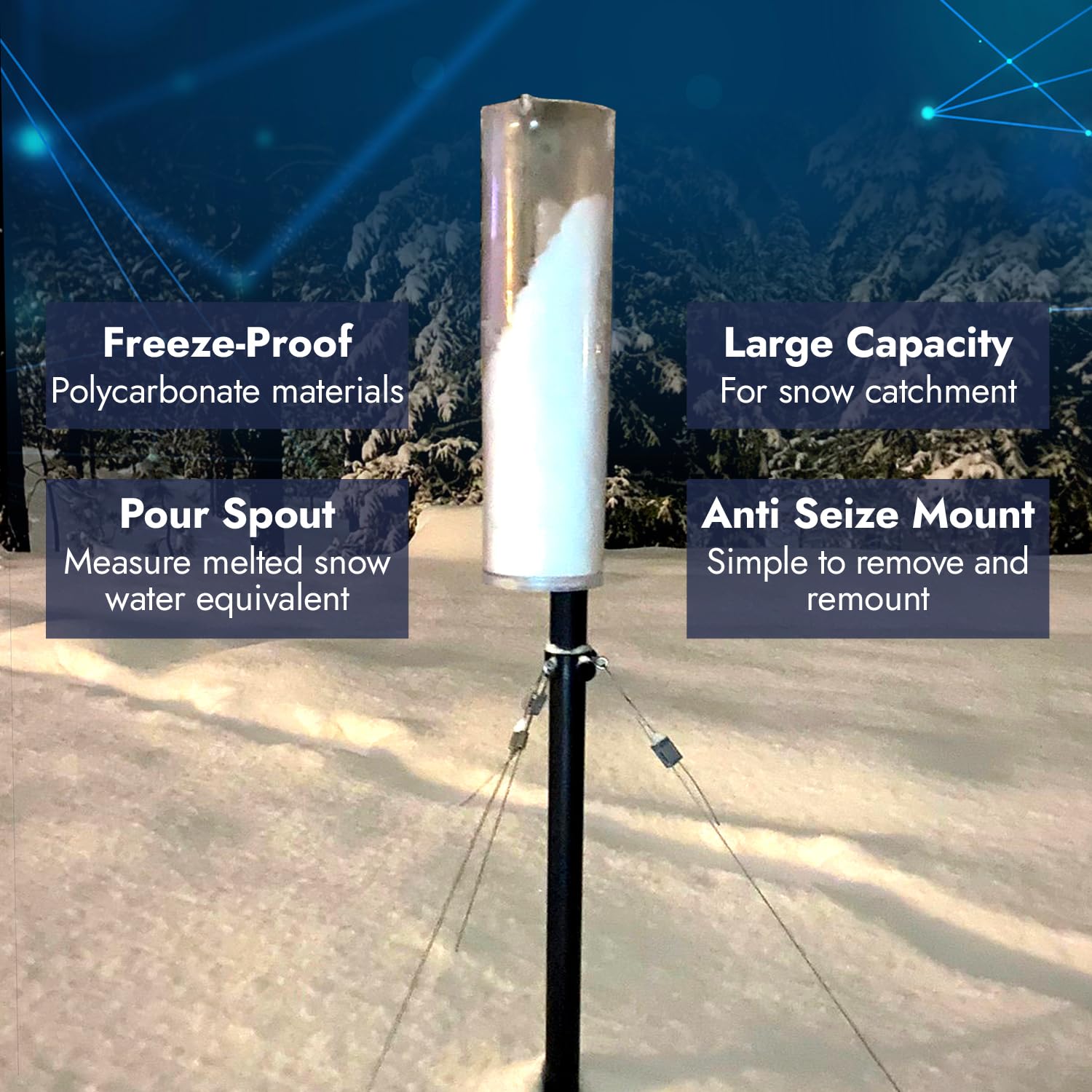 Tropo Rain Gauge + Instrument Pole Mount for Easy Installation & Accurate Measurements - Includes (1) 13.5” Capacity, Freeze-Proof Rain & Snow Gauge and (1) Adjustable, Weatherproof Mount –