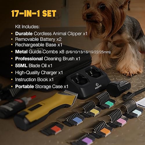 Miniatura 8 de Cortapelos profesionales para perros con reemplazo de carga, kit de aseo de mascotas de bajo ruido para abrigos gruesos y rizados, peinados pesados,
