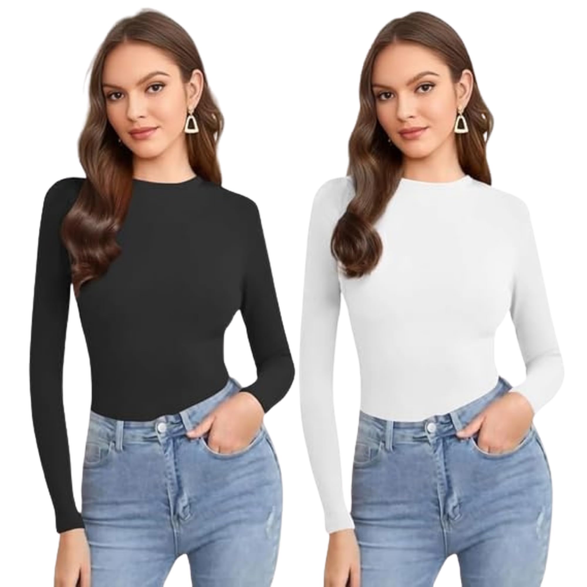 Casual Polyester Blend Round Neck Regular Long SleeRoundes Styalish Solid Regular Top (Pack of 2) Combo-Empire-P